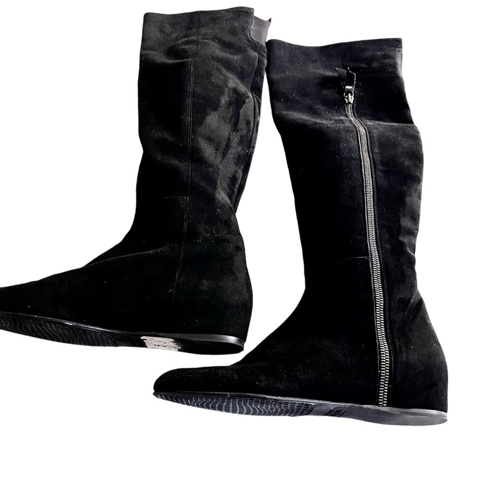 Stuart Weitzman Black Suede Hidden Wedge Below Knee Tall Boots Size 5.5M